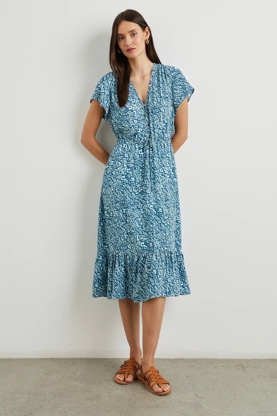 RAILS Kiki Abstract Leopart Print Midi Dress in Blue Havana